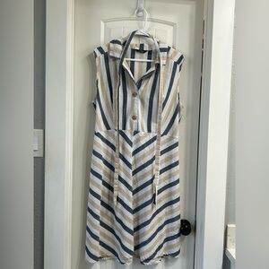 Mlle Gabrielle Navy and Cream Striped Midi Dress